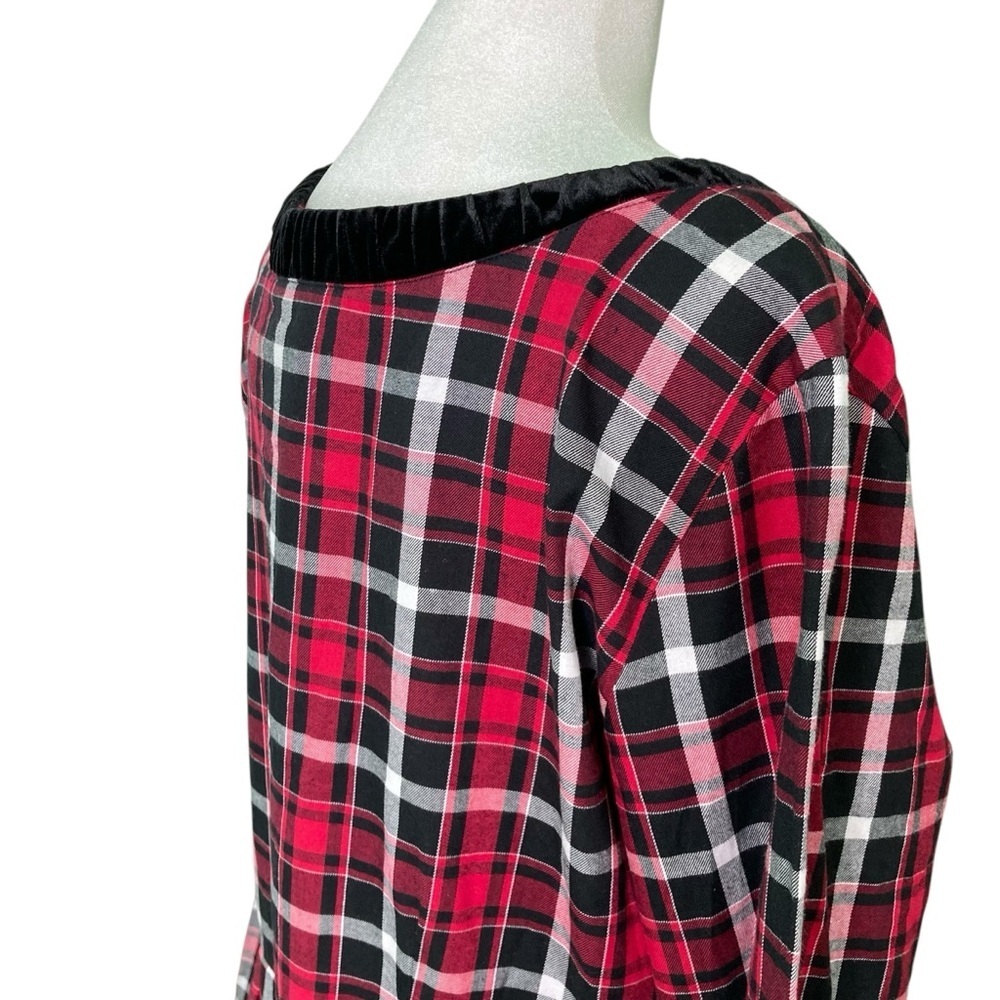 Lanz of Salzburg 100% Cotton Nightgown Dress Red Black Plaid Black Trim Size 1X - Picture 4 of 14